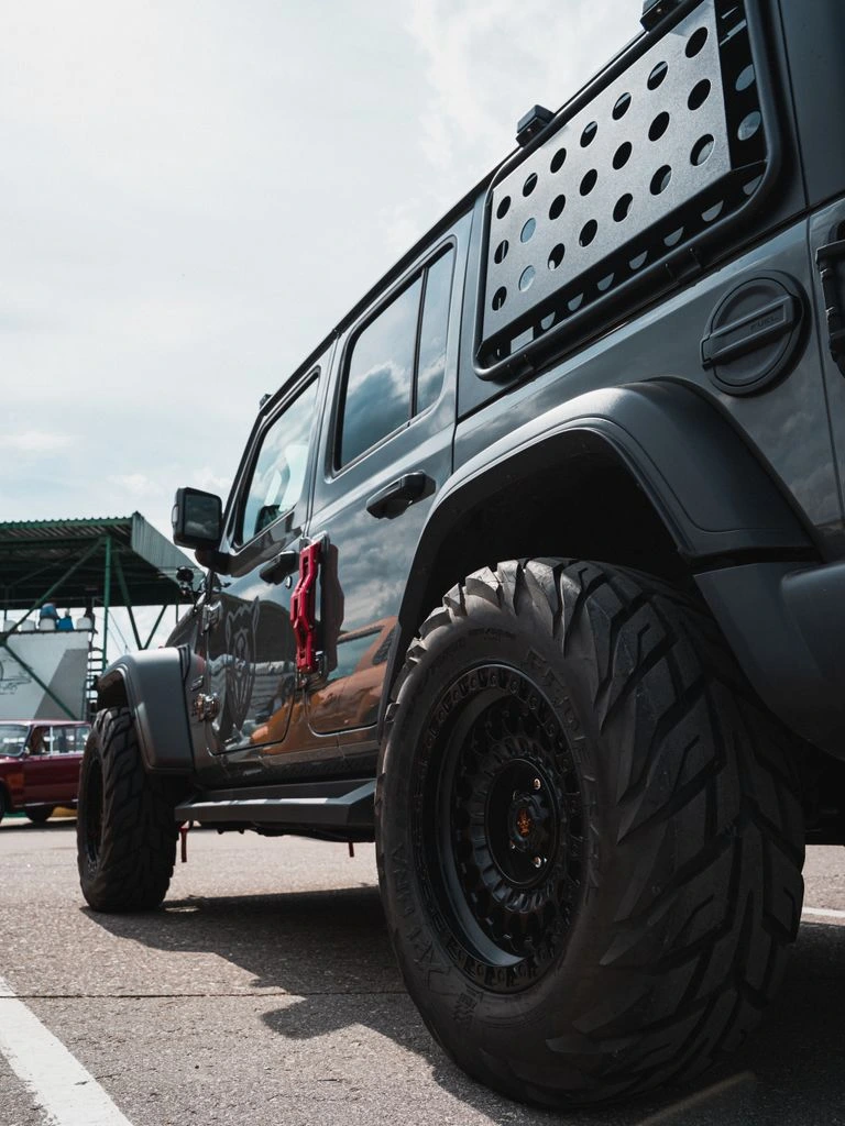 Modified Jeep Wrangler at a Colorado trailhead